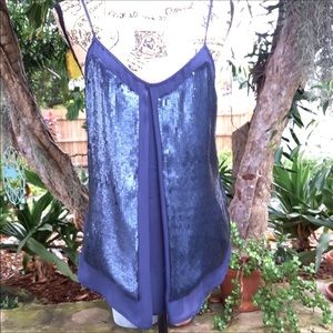 Madison Marcus navy silk sequin top.